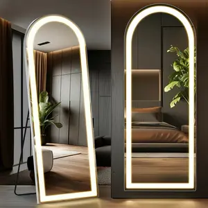 Stand Mirror Full Length with LED Lights, Floor Mirror Dimming & 3 Color Lighting, Large Mirror for Bedroom, Glass Decorations Supplies Full-Length Aluminum