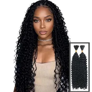 MUSBUY Deep Wave Brazilian Bundle Braided Hair Bohemian Box Braids 14-30inches with Clips Scrunchies & Comb for Festival Looks Natural Deep Wave Texture Durable Tangle-Free