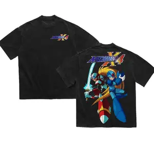 Megaman X4 X and Zero Rockman T-Shirt: Epic Gift for Movie Fans, Classic Oversized Seamless Straight Man Designer Tee in Men's Regular Fit Floral Print, Heavyweight Cotton Featuring Panther Design
