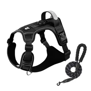Adjustable Reflective Dog Harness with Handle Escape Proof 59.1 Inch Lead for Small Medium Dogs No Pull 360° Safety Dual Control Enhanced Visibility Plain