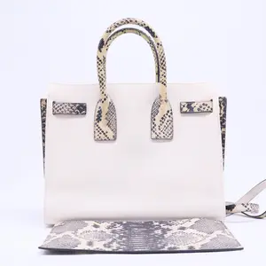 Pre-owned Yves Saint Laurent Python  Tote Bags Saint Laurent White Leather & Grey Trim Baby Sac De Jour Bag Twins B20481