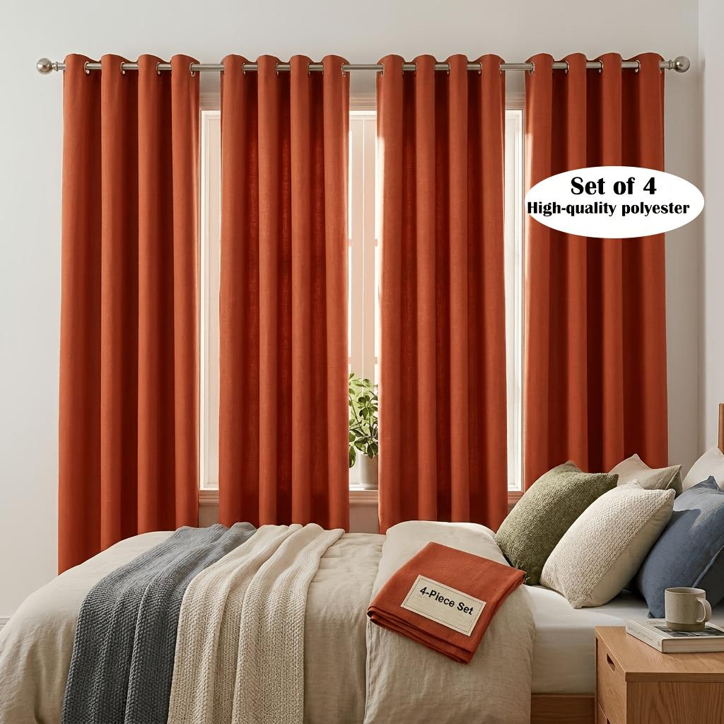 4 Panels Terracotta  Linen Blackout Curtains,  Modern Style, home decoration window curtain, Rust-Proof Metal Eyelets for Easy Slide on Curtain Rod,  for Bedroom, Living Room, Apartment & Dorm