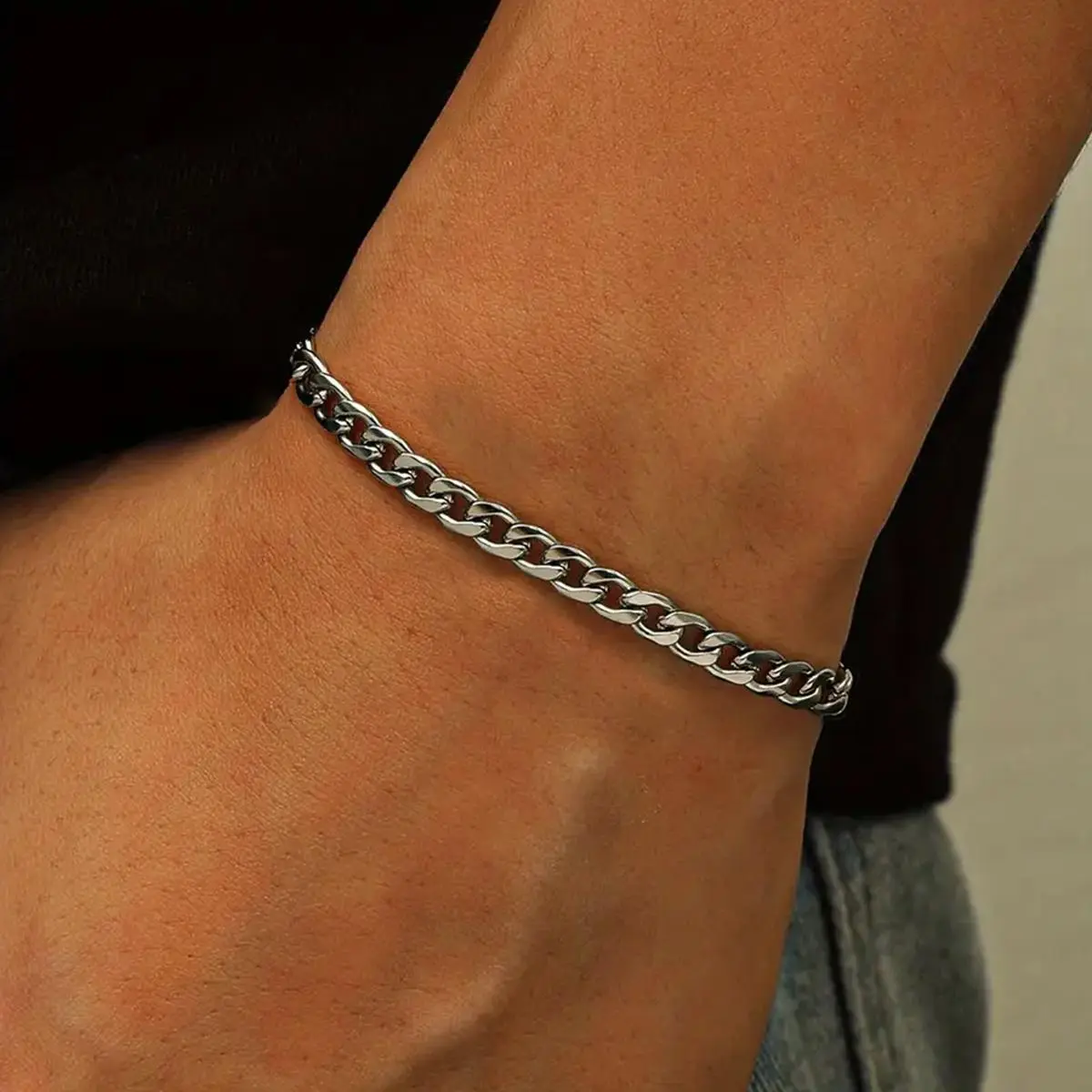 Stainless Steel Cuban Link Men's Bracelet - Fashionable Beaded Elegant Minimalist Bangle, Costume Jewelry Accessory,summerwins