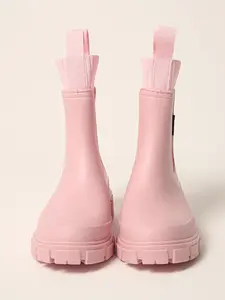 Women's Multi Color Rubber & Knit Patchwork Mid Calf Rain Boots, Comfortable Soft Sole, Non Slip & Waterproof, Plus Size Platform Boots, Rain Shoes
