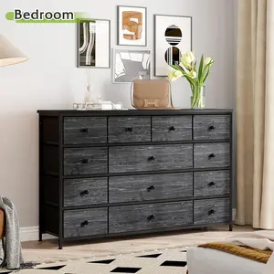 Raybee Furniture Fabric Dresser with 13 Drawers, TV Stand for 55" TV - Large Drawer Dresser for Bedroom & Living Room, Entryway, Wood Top and Metal Frame