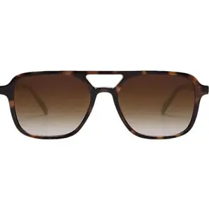 Stylish Trendy Retro Aviator Sunglasses for Women & Men Rectangle Shades - Brown Tortoise + Brown Grading
