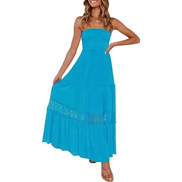 ZESICA Women's 2026 Summer Bohemian Strapless Off Shoulder Lace Trim Backless Flowy A Line Beach Long Maxi Dress - TikTok Shop ZESICA Women's 2026 Summer Bohemian Strapless Off Shoulder Lace Trim Backless Flowy A Line Beach Long Maxi Dress - TikTok Shop