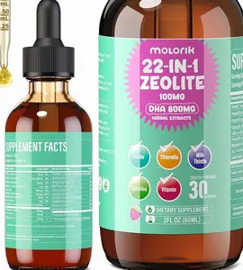 Zeolite Detox for Kids and Adults, Herbal Detox with 800mg DHA, 500mg Inulin, Probiotics & Vitamin B12, D3, C, B6, Cilantro Extract Cleanse to Support Brain, Immune, Gut, Energy, Berry Flavor, 60ML