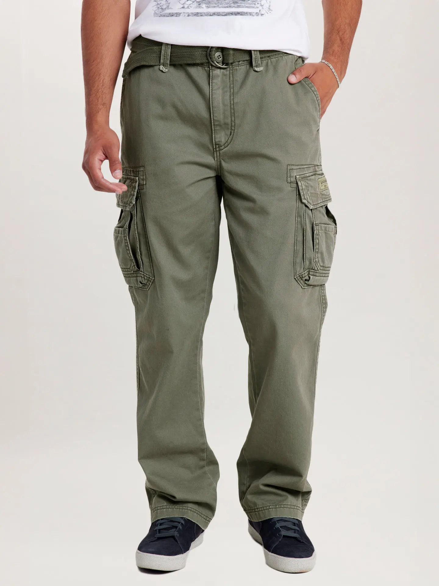 Survivor Cargo Pants for Men Relaxed Pants – Cotton Twill Vintage Wash Utility Workwear Trousers with Belt, Multi-Pocket Everyday Streetwear Pants