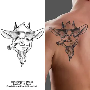 Waterproof temporary tattoo sticker magic tattoo lasting 7-15 days trendy cool sunglasses goat pattern herbal juice semi permanent tattoo simulation tattoo Tattoos on the arms and back