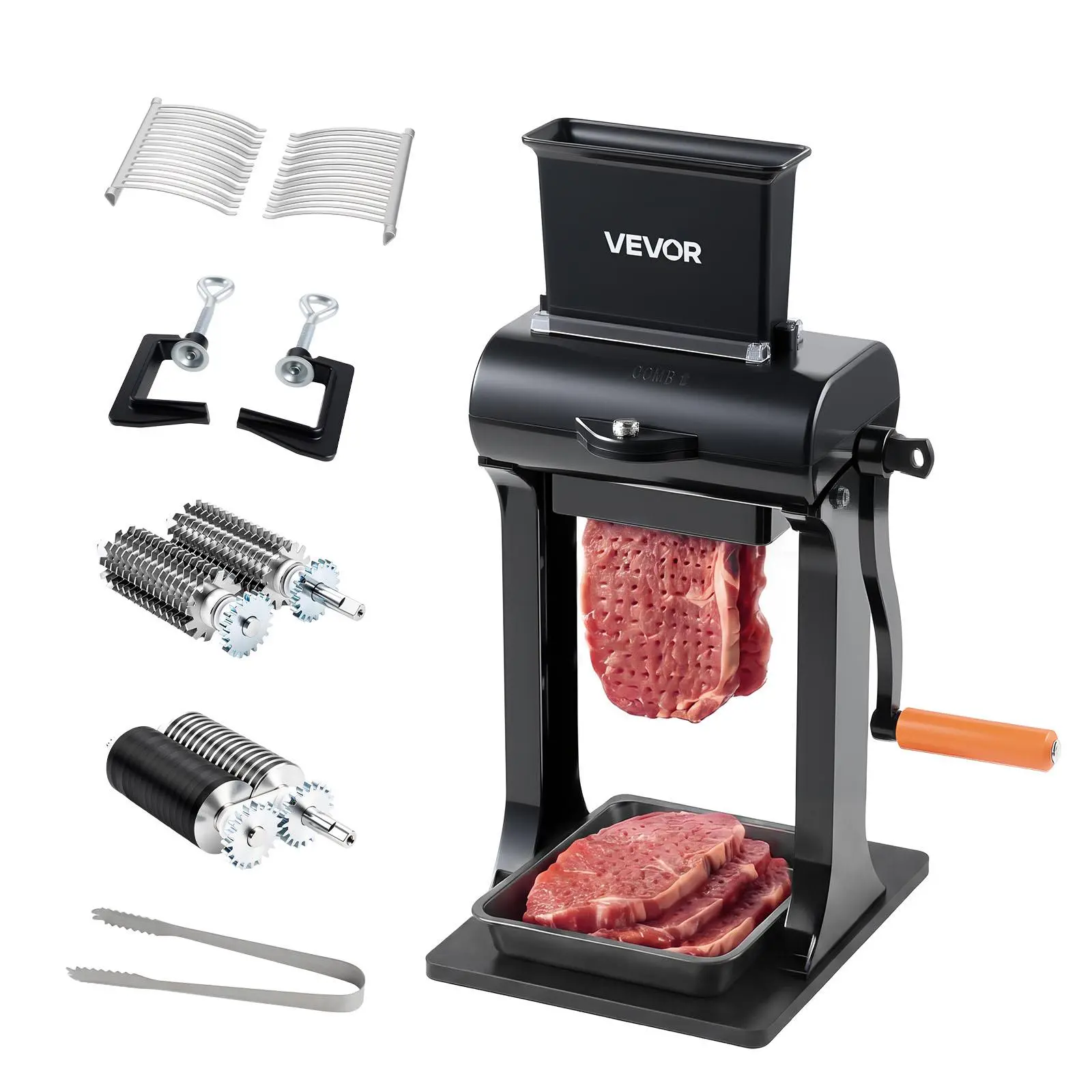 VEVOR 2-in-1 Manual Meat Tenderizer & Beef Jerky Slicer Steak Turkey Pork, Commercial Meat Tenderizer Machine, with Clamp, 5.8 in Feed Port, 2 Sets of Stainless Steel Blades, Aluminum Construction,techvibes