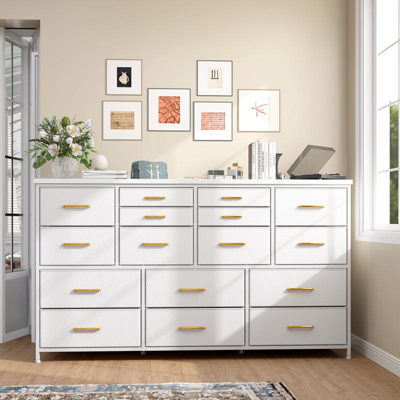 【24H-Online Help】Raybee Furniture TV Stand with 16 Storage Drawers & Power Outlet, Heavy Duty Metal Frame & Wood Top Media Console, Large Entertainment Center for Living Room, Bedroom, Closet, Modern Home Decor Storage Cabinet Organization for Small Space