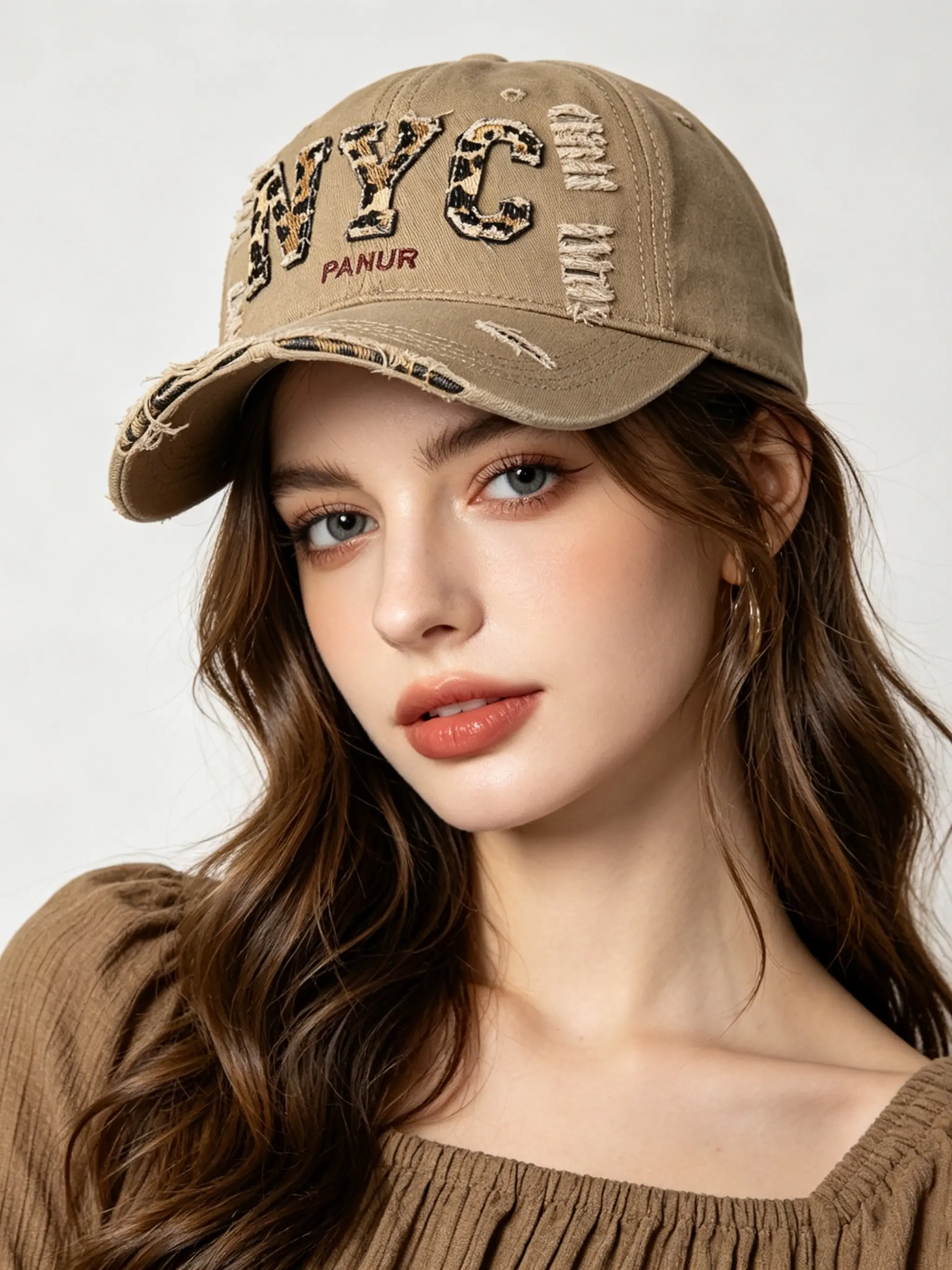 New York City Leopard Print Letter Embroidered Baseball Hat, Washed Vintage Sun Hat, Adjustable Casual Unisex Street Style Hat