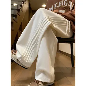 Men's Regular Fit Solid Pocket Drawstring Waist Seam Detail Wide Leg Pants, Casual Comfy Elastic Waist Straight Leg Trousers for Summer, National Day Clothing, Fashion Men's Bottoms for Daily Wear