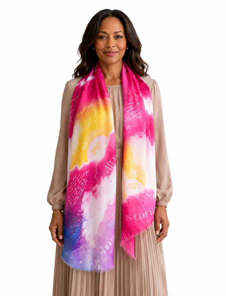 Awaken Scripture Prayer Scarf - Hebrew Yeshua Sunrise & Lightning Shawl