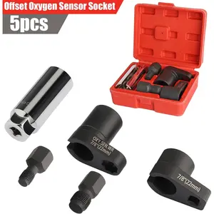 TikTok Mechanic Hack 5Pc O2 Oxygen Sensor Socket Set Wrench Remover Tool Slotted Low Profile 3/8 Drive Offset Thread Chaser Garage DIY Auto Repair
