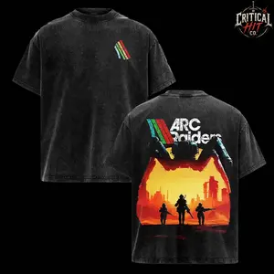 Vintage ARC Raiders Sci-Fi Game Washed T-Shirt, Men tee Concept Art Oversized Washed Vintage Shirt – Double-Sided Casual Cotton Fabric Tech Streetwear graphic tee Unisex Retro