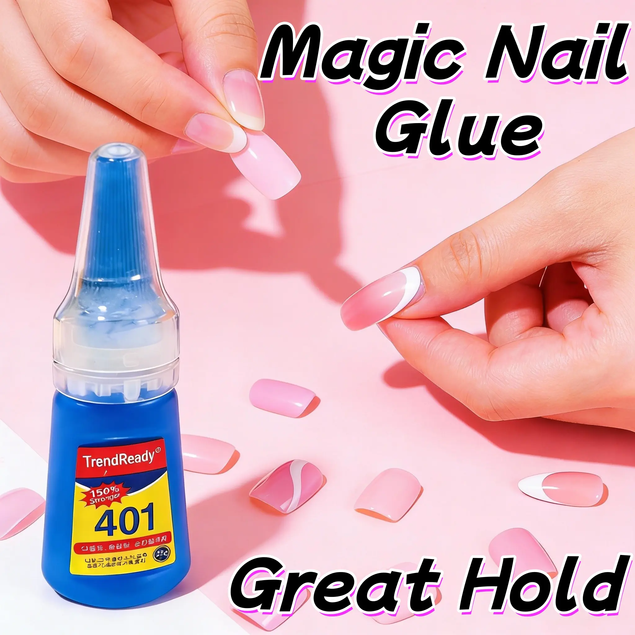 2PCS 401 Nail Adhesive - 25g Super Strong Formula, 150% Hold, 90-Day Long-Lasting, No UV Light Needed, Fast Bonding, Waterproof, Ideal for Press On Nails & Heavy Gel Manicure Supplies, Nail Supplies