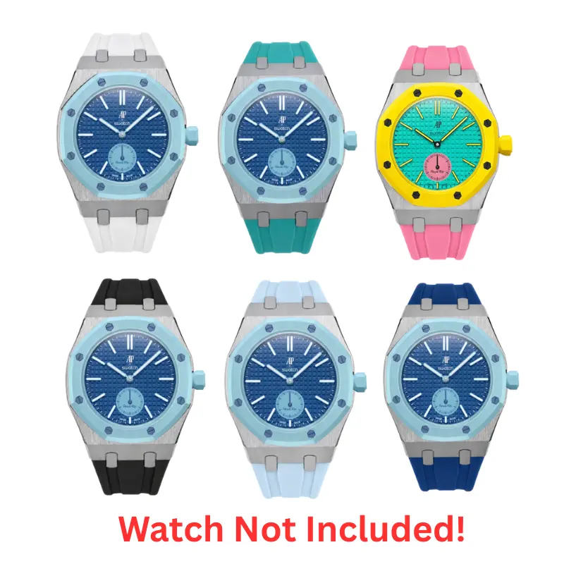 Metal Sport Strap Horizontal Crown Signature Collection | Stainless Steel & Silicone Band for Ap x Swatch Royal Pop Pocket Watch | 3 o'clcok
