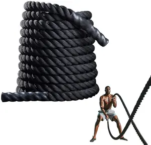 Battle Ropes 1.5 inch 30 ft - Polyester Workout Rope Heavy for Home Body Workouts Building Muscle, Black
