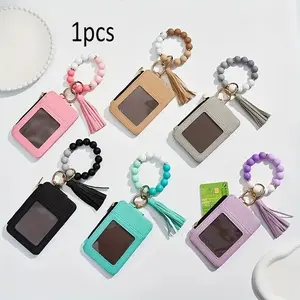 Women's Bohemian Beaded Keychain with Tassels and Charm Pocket, Soft Multicolor Beads for Keys ID Gifts, Bohemian Style Accessory