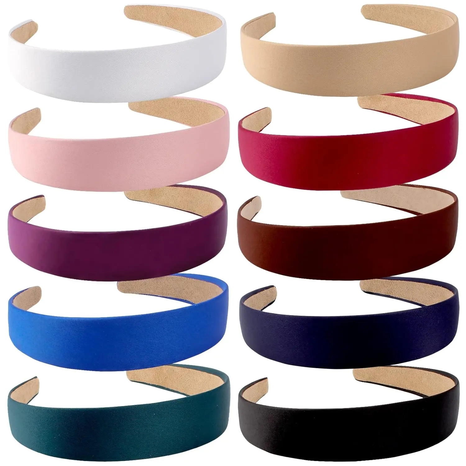 Women & Kid Girls' 10-Pack Plain Classic Satin Headbands, 1.3" Wide Light Blue Fabric Hair Accessories, Comfortable Non-Slip Flexible Design Band for Party & DIY, 5.1x1.3in, Female