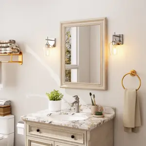 Homechoose Modern 1 Light Glass Vanity Light – Brushed Nickel / Matte Black, Dimmable Bathroom Wall Fixture