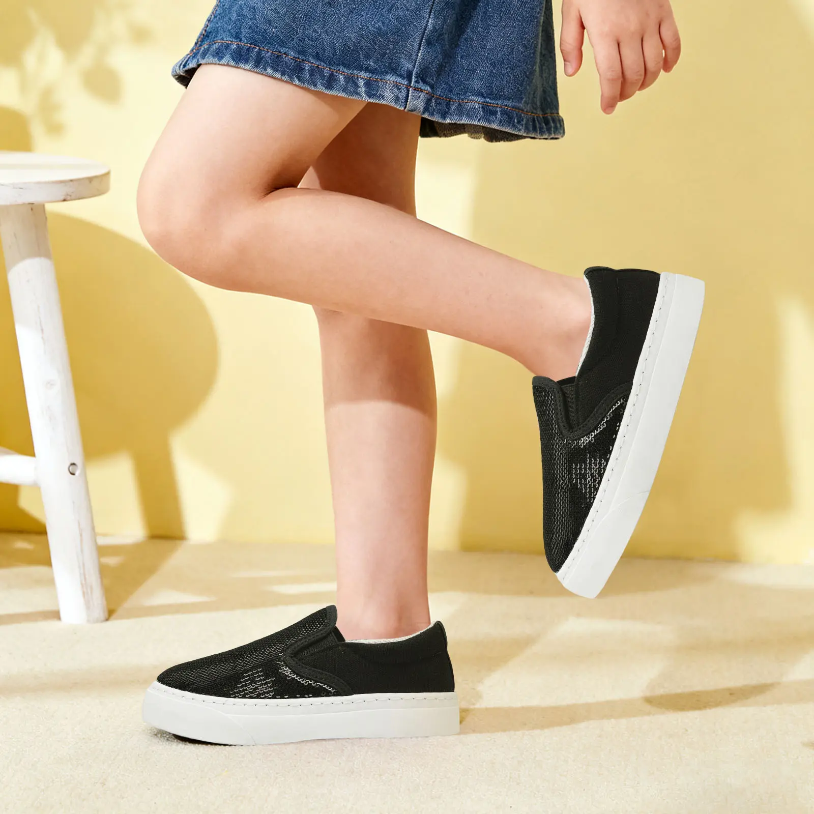 Toddler Girls Boys Glitter Sneakers - Slip On Low Top Vans Shoes Comfortable Casual Walking Sequins Shoes