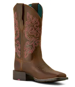 Ariat Women's Round Up StretchFit Western Boots - Broad Square Toe color Brown