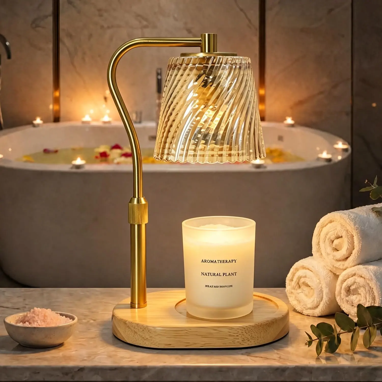 Candle Warmer Lamp - 2/4/8h Timer Stepless Dimmable Candle Lamp with 3.9ft Cord, Adjustable Height Wax Melt Warmer for 2-6'H Jar Candles, Streamlined Flameless Ambiance Light for Bathroom Bedroom
