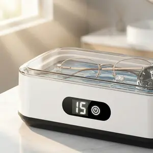 Ru Ultrasonic Cleaner Machine 304 Stainless Steel Tank Sonic Cleaning Device for Eyeglasses Rings Watch Bands Dentures Retainers Coins Makeup Tools and Small Metal Parts Home and Travel Use