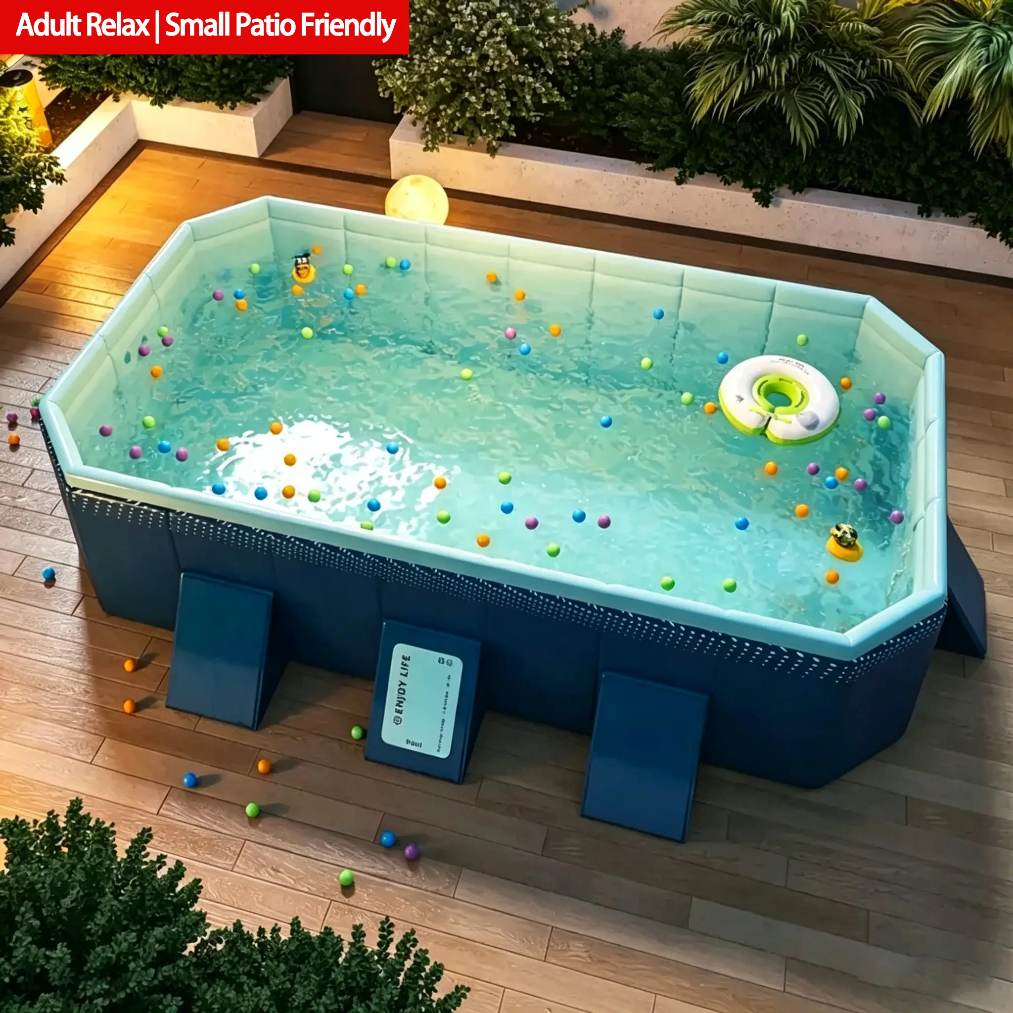 8.5FT Foldable Non-Inflatable Hard Shell Pool, Space Saving Small Backyard Patio Adult Family Swimming Pool, Leakproof Quick Setup Outdoor Summer Lounge Pool
