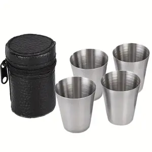 4pcs/set 1/2.4/5.7oz Stainless Steel Water Cups, Unbreakable And Stackable Metal Cups, Suitable For Party, Outdoor, Hiking, Camping