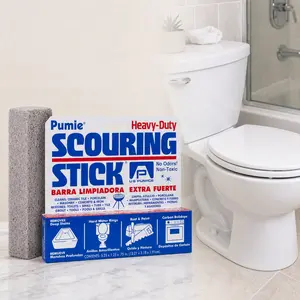 PUMIE Pumice Scouring Stick,toilet rings,rust stains,mineral deposits,hard water scale,lime buildup,baked-on food,grease,carbon,paint marks,porcelain,tubs,urinals,sinks,ceramic tile,showers,masonry,concrete,iron cookware,oven racks,grill grates,shop tools