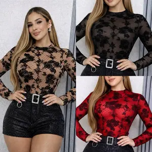 M0010 Stretch Mesh Top with Rhinestone Details