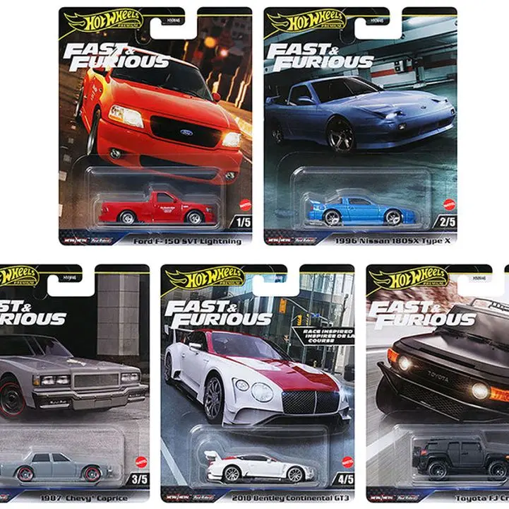 Hot Wheels Fast & Furious 2024IN Set D - 5 Car Set, 1:64 Scale Diecast Model Cars, Includes Ford F-150 SVT Lightning, 2018 Bentley Continental GT
