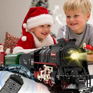 Hot Sale Simulation Retro Train Suit, Super Endurance Train Toy, with Steam Locomotive, Truck and Track, Train with Realistic Smoke, Sound and Light, christmas Train Toy Gift Suitable for Children over 3 4 5 6 7 8  Old toy  gifts