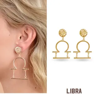 Libra Zodiac Earrings Gold Lightweight Design 14K Gold Plated Zinc Alloy with Unique Shape for Personalization and Stylish Wear