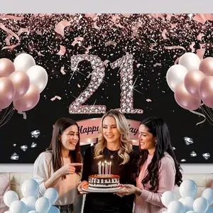 21st Birthday Diamond Balloon Party Decor Background Banner, Polyester Material, Ideal for Home, Office, Outdoor & Indoor Parties