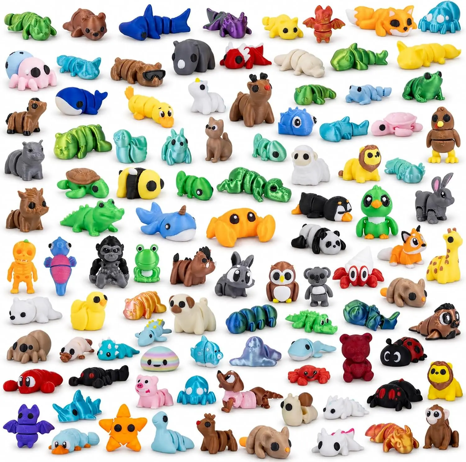 150 PCS 3D Printed Animal Figurines Bulk - Articulated Flexible Fidget Kids Toys, Cute Desk Pets, Halloween 3Dprinted Stuff, Party Favors, Classroom Rewards