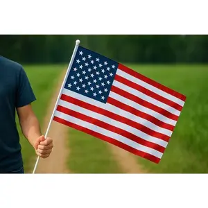 Generic USA Flag with 26"" Plastic Stick, White