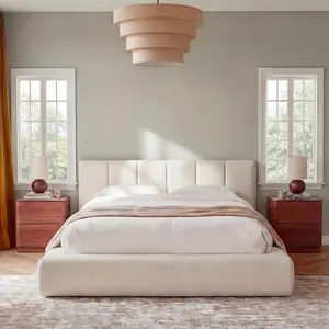 Yechen Cloud Bed Frame with Headboard Removable, 5.9'' Boucle Upholstered Bed Rounded Corner Design, Soft Modern Low Platform Floor-Standing Support, Easy Assembly, No Box Spring Needed, Cream (Queen, King)