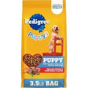 Pedigree Dry Puppy Food, Puppy Dry Food with Grilled Steak and Vegetable Flavor, 3.5 lb. Bag