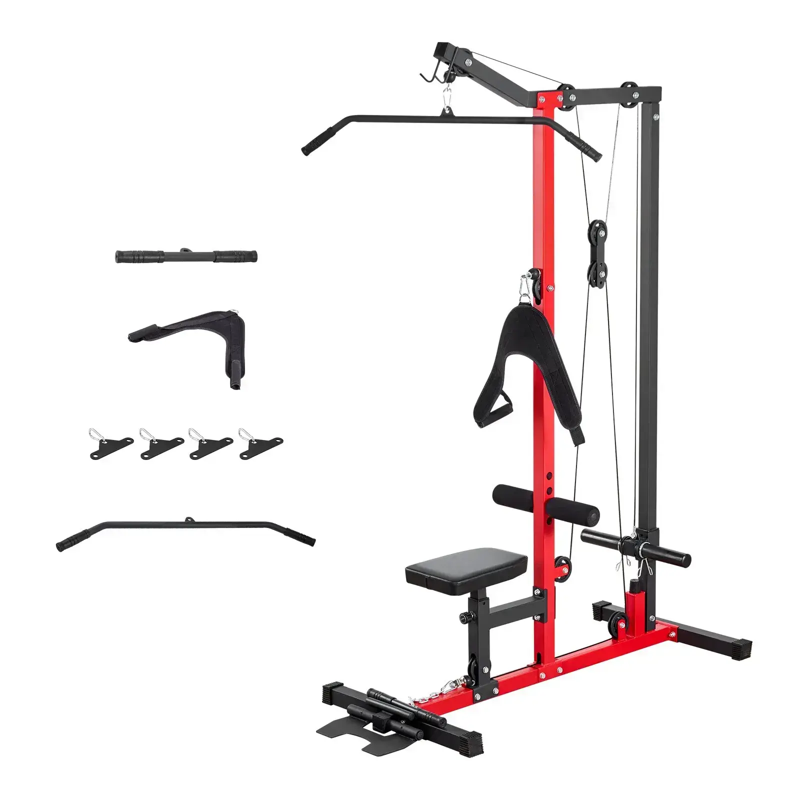 3-in-1 Lat Pull Down & Row Cable Machine for Home Gym, 3-Level Adjustable Seat, 4-Level Adjustable Foam Roller, 400 lbs Load Lat Tower for Back, Chest, Black