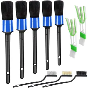 10 count Detailing Brush Set, Multi-Purpose  Detailing Brushes for Cleaning  Interior, Exterior, Engine, Leather, Including 5  Cleaning Brush, 3 Wire Brush, 2 Air Vent Brush,Blue