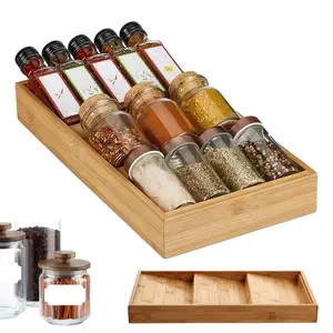 1PC Bamboo Spice Rack Organizer, 3 Tier Bamboo Spice Tray Cabinet, Bamboo Spice Rack Drawer Storage Organizer Tray, 3 Slanted Tiers for Kitchen Garlic, Salt, Pepper, Seasonings, Spice Jars, and More (Jars Not Included)
