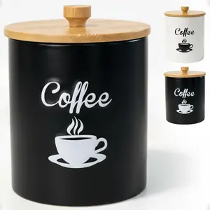 12 oz Black Airtight Ceramic Coffee Canister 5 x 6 inch Coffee Bean Storage Container Stylish Countertop Container for Grounds Beans Pods & More with Rubber-Lined Bamboo Lid