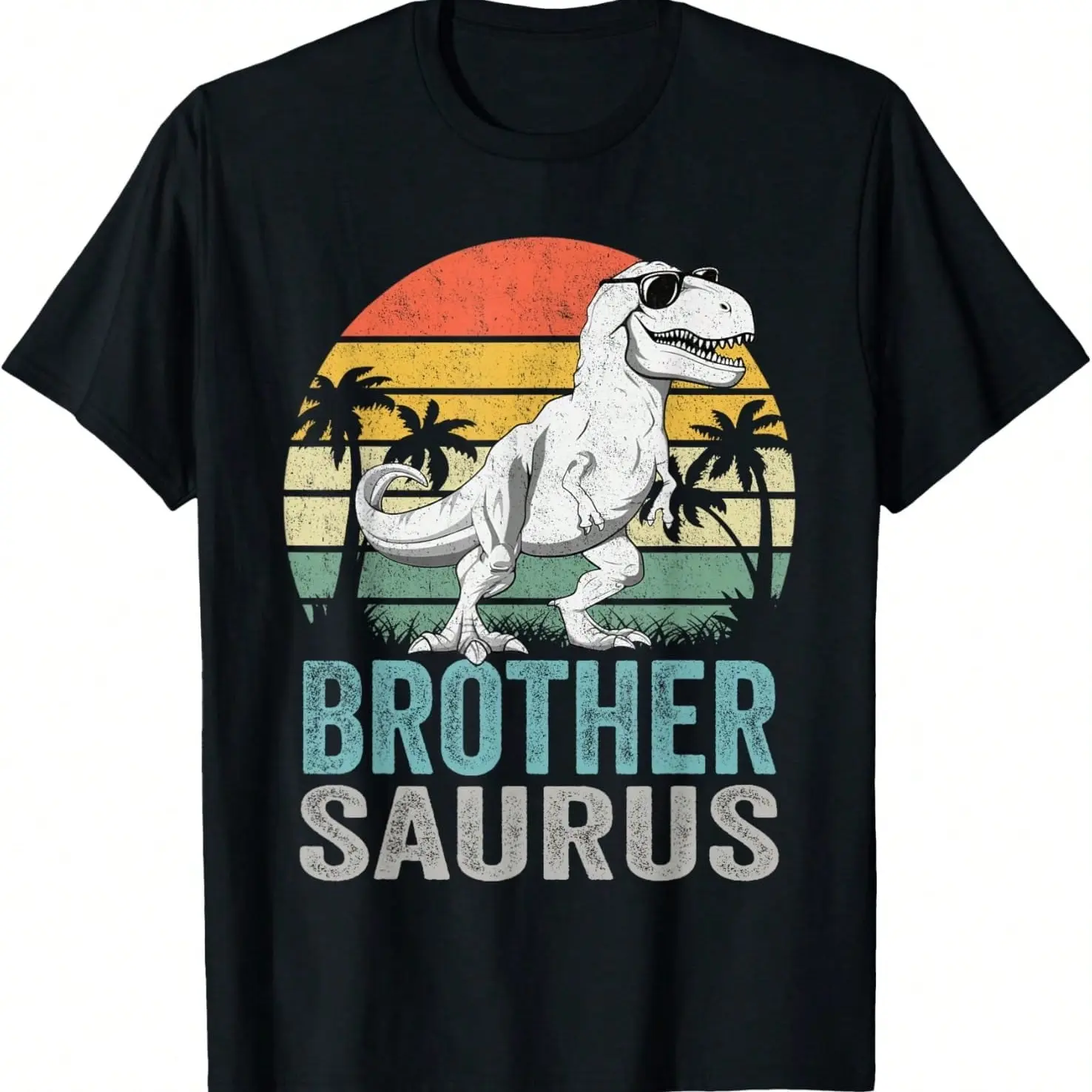 Menswear 100% Pure Cotton Short-Sleeve Round Neck Tee, Vibrant Brothersaurus T-Rex Dinosaur Family Matching Casual Graphic Top for Men