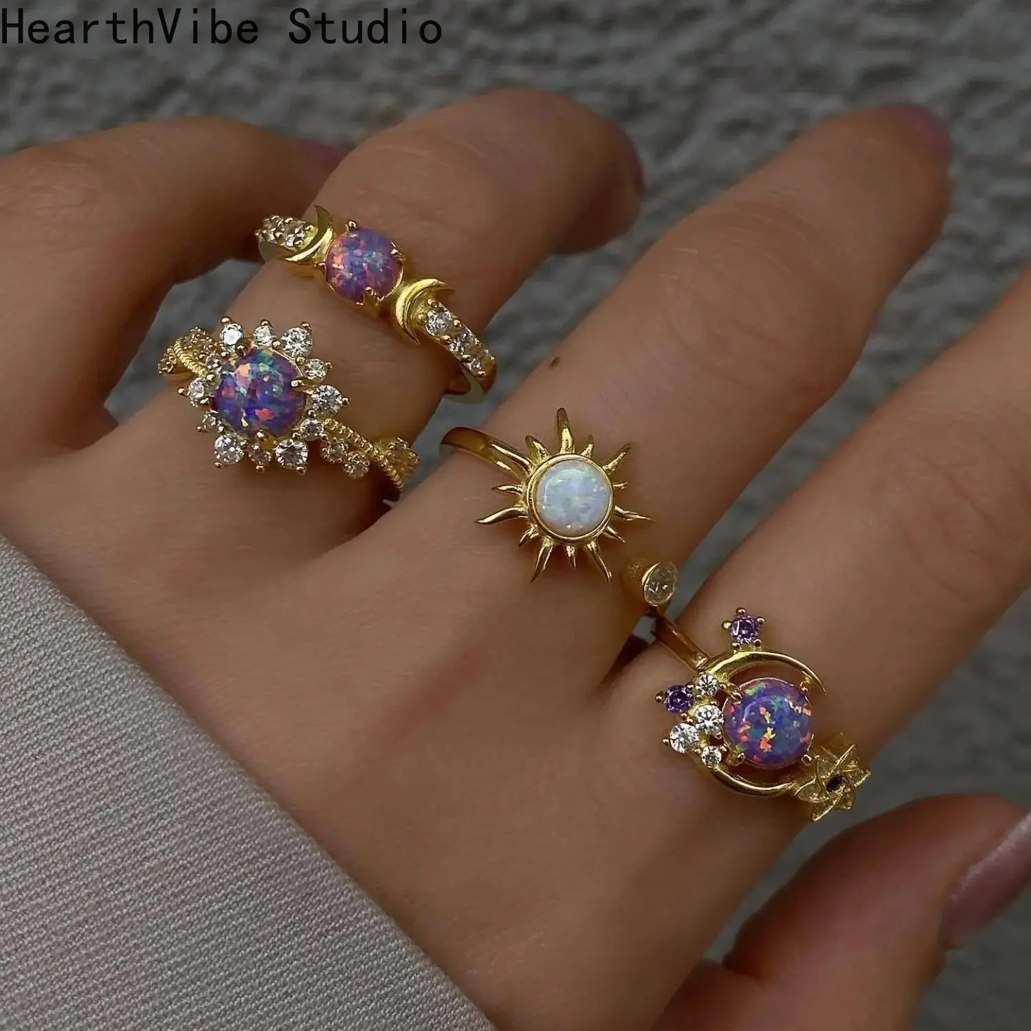 Women’s 2026 Sun-Moon Gemstone Stacking Ring Set - Sleek Angular Celestial Geometric Motifs, Sparkling Cubic Zirconia Crystal Accents, Minimalist Light Luxury Unisex Sports Outdoor Accessory for Youth Dates, Daily Wear Gift