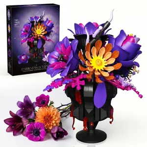 Purple Rose Gothic Bouquet Building Set, Bleeding Vase Floral Kit for Adults, Relaxing and Creative DIY Build, Unique Halloween Gift for Horror Fans, Dark Aesthetic Home Decor for Haunted Display